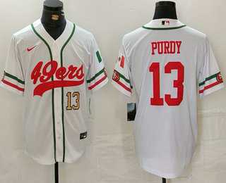 Mens San Francisco 49ers #13 Brock Purdy Number White Mexico Cool Base Stitched Baseball Jersey